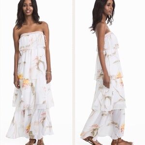 White House Black Market Floral Embroidered Strapless Tiered Maxi Dress XS/S